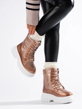 Gold Lace-Up Snow Boots