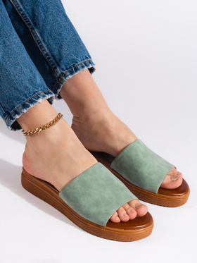 Green Platform Slide Sandals