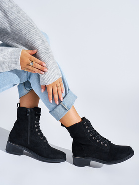 Chic Black Lace-Up Ankle Boots on a Low Heel