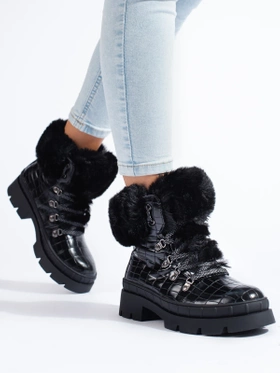 Cozy Black Faux Fur Ankle Boots