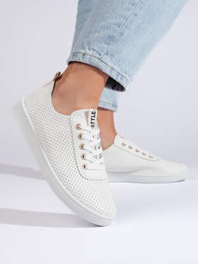 Lace-Patterned White Sneakers