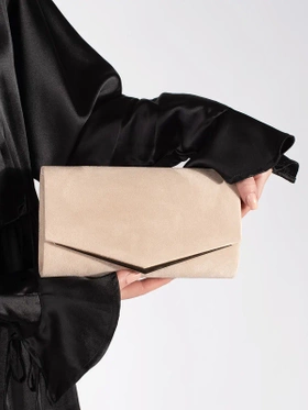 Beige Suede Classic Clutch