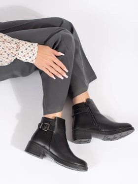 Black Ankle Boots with Decorative Buckle