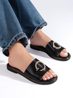 Black Slide Sandals with a Stylish Accent