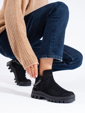 Black Suede Perforated Ankle Boots by Potocki