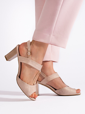 Golden Block Heel Sandals