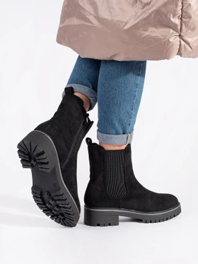 Black Suede Ankle Boots with Stretch Panel