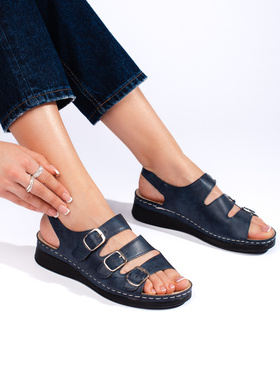 Navy Blue Buckle Strap Sandals