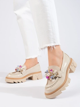 Chic Beige Patent Leather Shoes with Chunky Soles