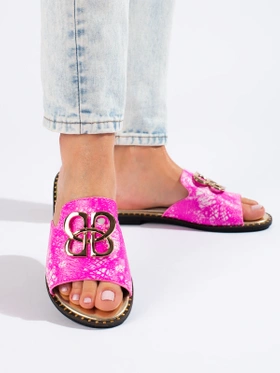 Pink Slide Sandals with Golden Charm