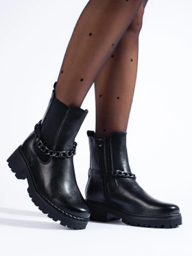 Black Ankle Boots with Chain Detail