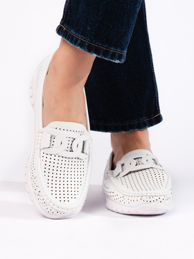 Lace Detail White Loafers