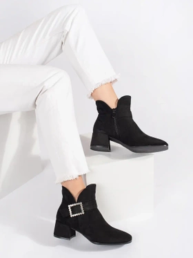 Black Suede Ankle Boots with Silver Buckle