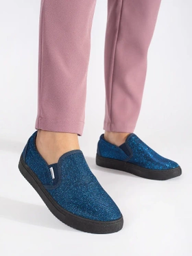 Niebieskie brokatowe trampki slip on