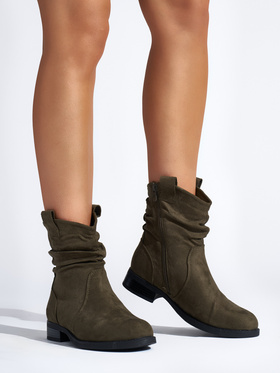 Forest Green Ruched Suede Ankle Boots