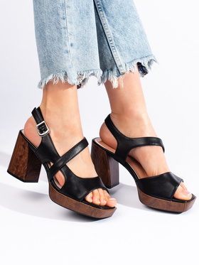 Chic Black Block Heel Sandals by Sergio Leone