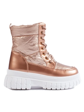 Gold Lace-Up Snow Boots