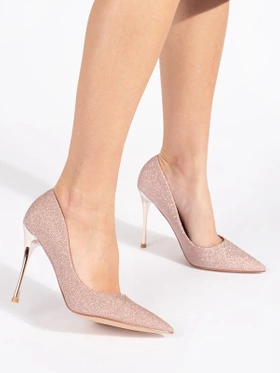 Sparkling Pink-Gold Heels with Metallic Stiletto