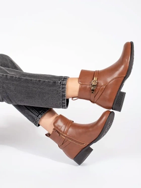 Chic Brown Ankle Boots with Decorative Strap