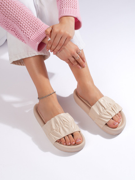 Light Beige Ruched Slide Sandals