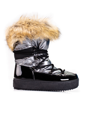 Silver Platform Snow Boots with Faux Fur