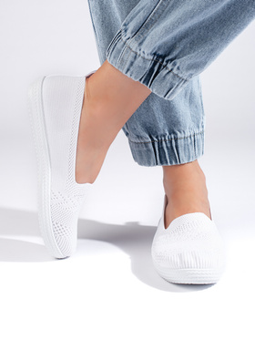 White Fabric Slip-On Shoes