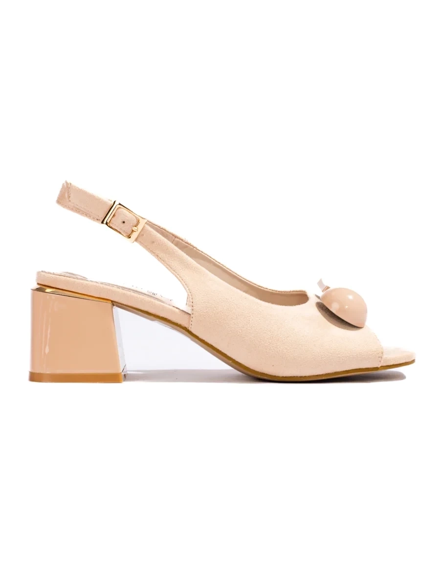 Suede Low-Heel Sandals in Beige