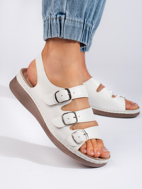 Comfortable White Sandals with Low Wedge Heel