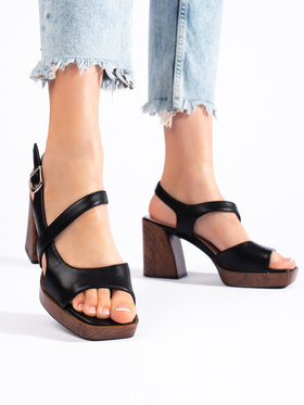 Chic Black Block Heel Sandals by Sergio Leone