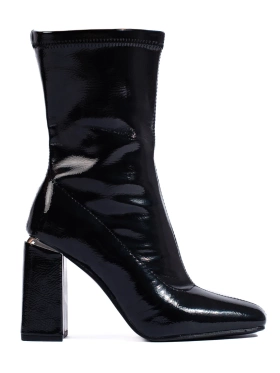 High Heel Ankle Boots in Glossy Faux Leather