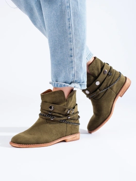 Green Suede Wedge Ankle Boots