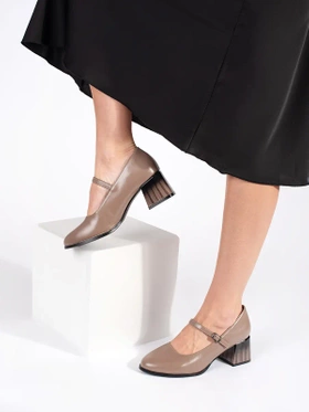 Beige Block Heel Pumps