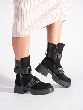 Chic Black Suede Ankle Boots with Buckles