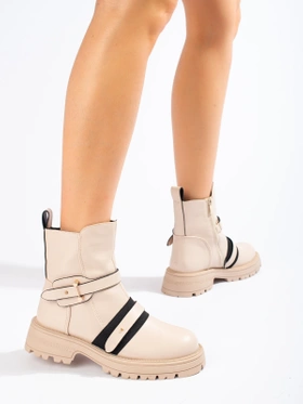 Beige Ankle Boots with Grip Soles