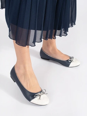 Navy Ballet Flats with a Silver Bow