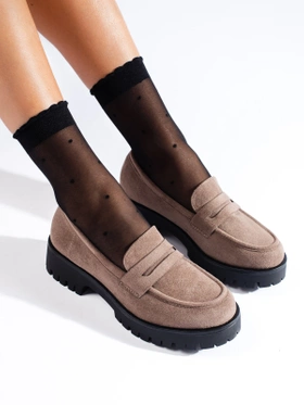 Suede Beige Loafers with Chunky Soles