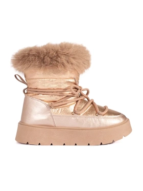 Golden Snow Boots with Faux Fur and Chunky Soles