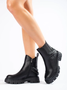 Black Ankle Boots with Chain Detail