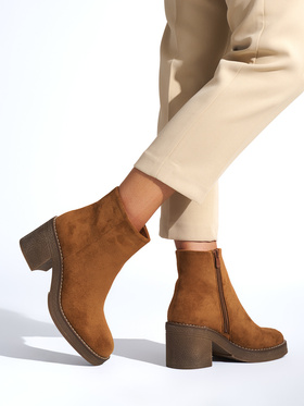 Suede Block Heel Ankle Boots in Camel