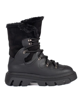 Chic Black Lace-Up Platform Snow Boots with Cozy Fur Trim