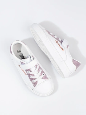 White Kids' Sneakers with Pink Glitter