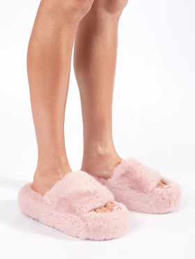 Cozy Pink Plush Platform Slippers