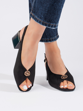 Chic Black Suede Heeled Sandals