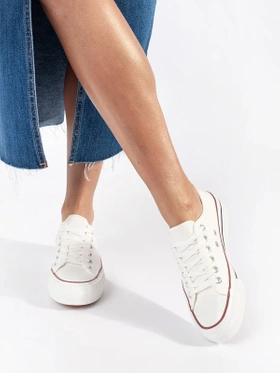 White Classic Lace-Up Platform Sneakers