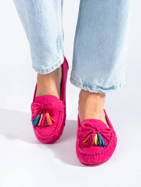 Fuchsia Suede Boho Loafers with Tassels