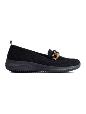 Comfortable Black Slip-On Shoes with Chain Detail