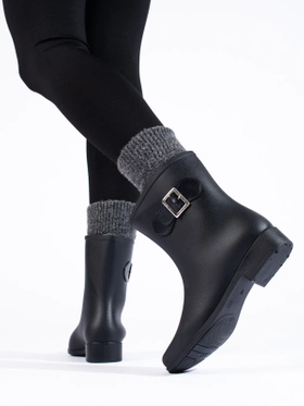 Black rain boots with buckle