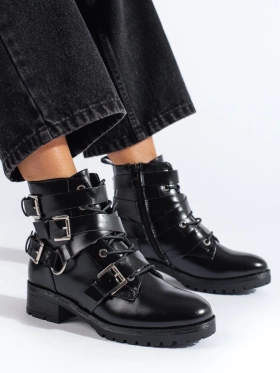 Black Boots with Decorative Straps