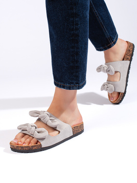 Suede Gray Cork Slide Sandals