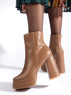 Dark Beige High Heel Ankle Boots